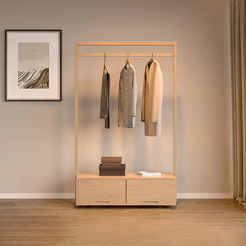 Wooden Open Wardrobe Modern Minimalist Bedroom Wardrobe Armoire with Drawers