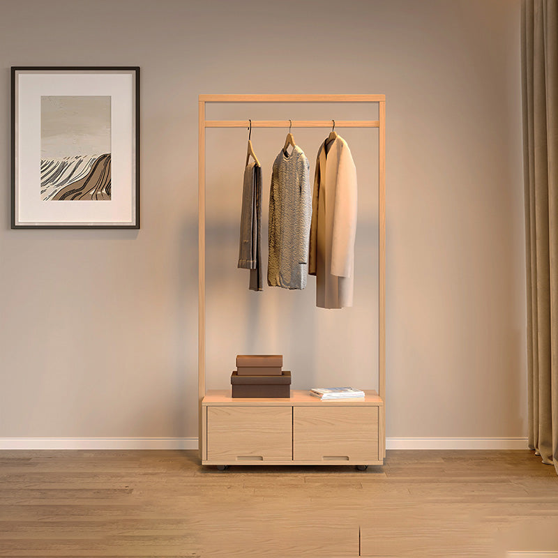 Wooden Open Wardrobe Modern Minimalist Bedroom Wardrobe Armoire with Drawers