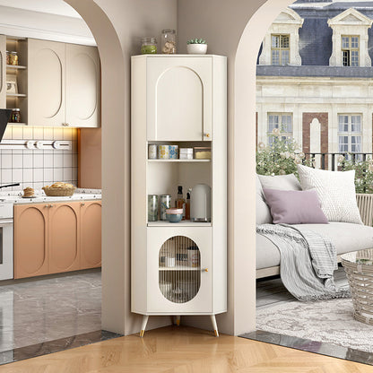 Contemporary Dining Hutch Glass Doors Faux Wood Storage Cabinet for Living Room 18"L x 18"W x 75"H White Clearhalo 'Display & China Cabinets' 'display_china_cabinets' 'furn' 'furn_display_china_cabinets' 'Furniture' 'Kitchen & Dining Furniture' 7416281