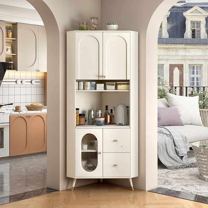 Contemporary Dining Hutch Glass Doors Faux Wood Storage Cabinet for Living Room 24"L x 24"W x 75"H White Clearhalo 'Display & China Cabinets' 'display_china_cabinets' 'furn' 'furn_display_china_cabinets' 'Furniture' 'Kitchen & Dining Furniture' 7416282