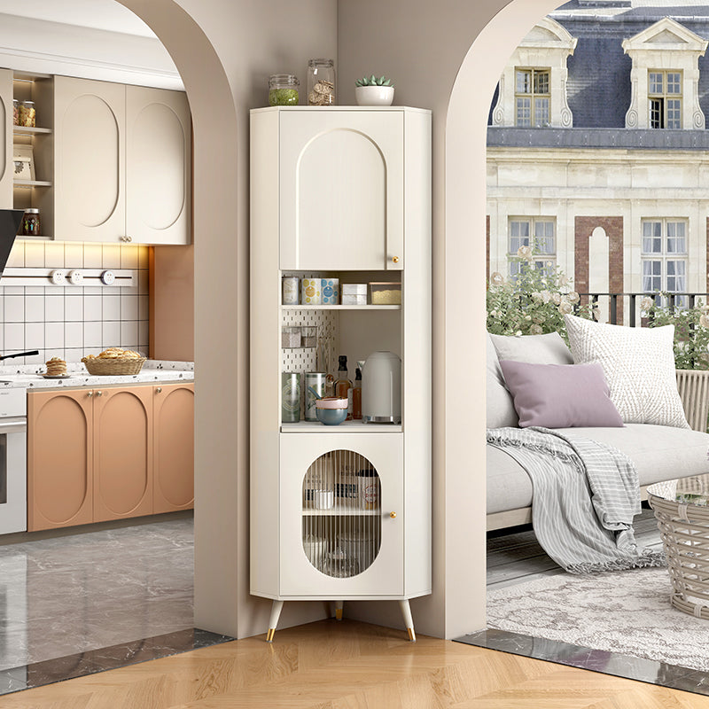 Contemporary Dining Hutch Glass Doors Faux Wood Storage Cabinet for Living Room 18"L x 18"W x 75"H Cream White Clearhalo 'Display & China Cabinets' 'display_china_cabinets' 'furn' 'furn_display_china_cabinets' 'Furniture' 'Kitchen & Dining Furniture' 7416284