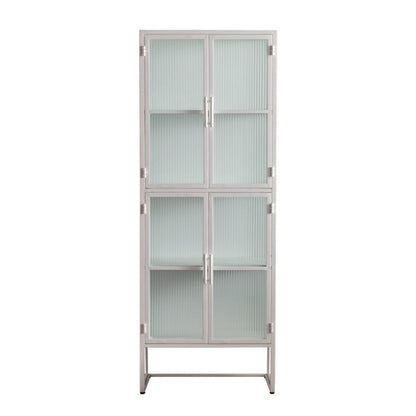 Contemporary Style Glass Doors Sideboard Metal Buffet Sideboard for Home 24"L x 15"W x 63"H White