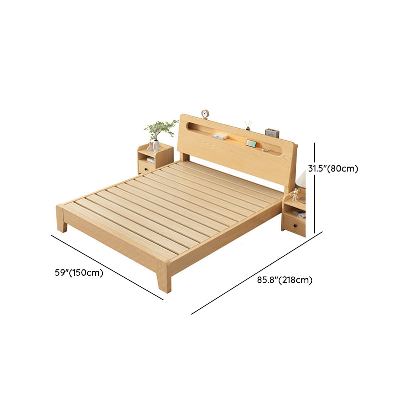 Contemporary Standard Bed Solid Wood Storage Panel Bed with Headboard