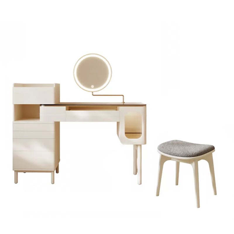 Contemporary Brown Glass Vanity Table with Stool Drawers Included Dressing Table