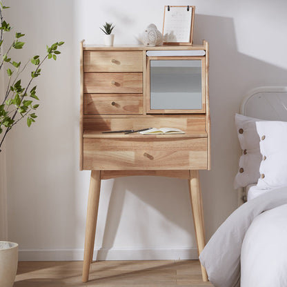 Scandinavian Dressing Table with Mirror and 4-Drawers Solid Wood