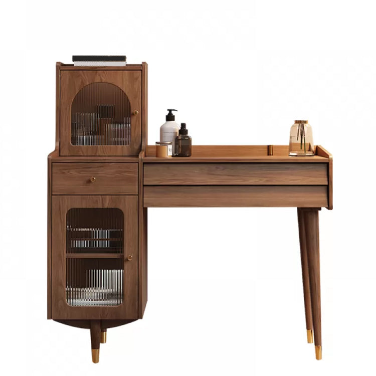 Scandinavian Solid Wood Table Makeup Vanity with Drawers for Bedroom Makeup Vanity Brown Left Clearhalo 'Bedroom Furniture' 'furn' 'furn_makeup_vanities' 'Furniture' 'Makeup Vanities' 'makeup_vanities' 7417593