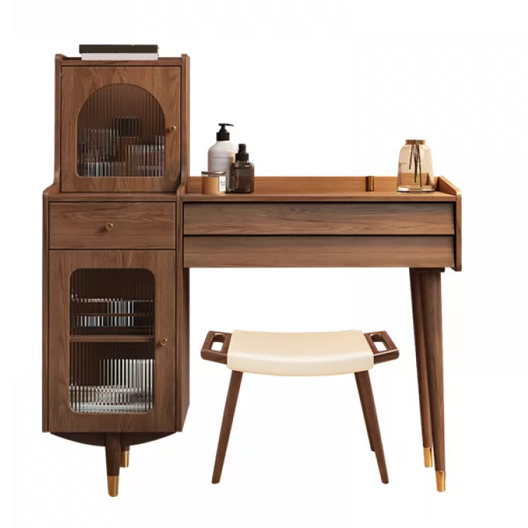 Scandinavian Solid Wood Table Makeup Vanity with Drawers for Bedroom Makeup Vanity & Stools Brown Left Clearhalo 'Bedroom Furniture' 'furn' 'furn_makeup_vanities' 'Furniture' 'Makeup Vanities' 'makeup_vanities' 7417601
