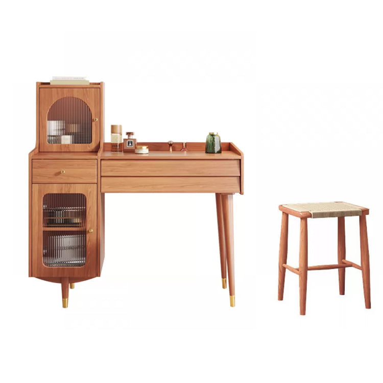 Scandinavian Solid Wood Table Makeup Vanity with Drawers for Bedroom Makeup Vanity & Stools Natural Left Clearhalo 'Bedroom Furniture' 'furn' 'furn_makeup_vanities' 'Furniture' 'Makeup Vanities' 'makeup_vanities' 7417602