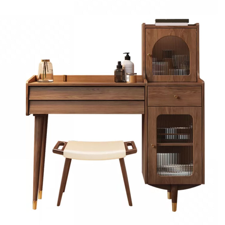 Scandinavian Solid Wood Table Makeup Vanity with Drawers for Bedroom Makeup Vanity & Stools Brown Right Clearhalo 'Bedroom Furniture' 'furn' 'furn_makeup_vanities' 'Furniture' 'Makeup Vanities' 'makeup_vanities' 7417605
