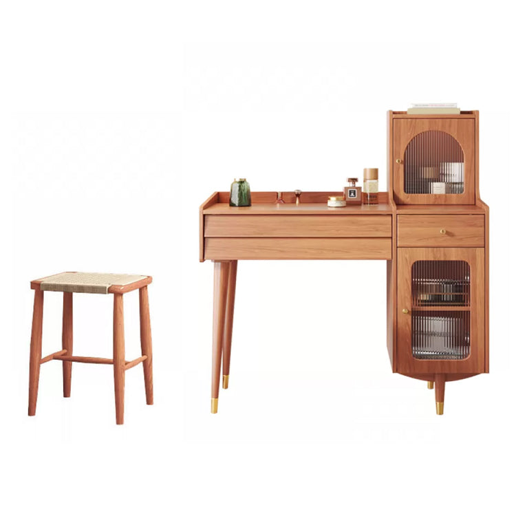 Scandinavian Solid Wood Table Makeup Vanity with Drawers for Bedroom Makeup Vanity & Stools Natural Right Clearhalo 'Bedroom Furniture' 'furn' 'furn_makeup_vanities' 'Furniture' 'Makeup Vanities' 'makeup_vanities' 7417607