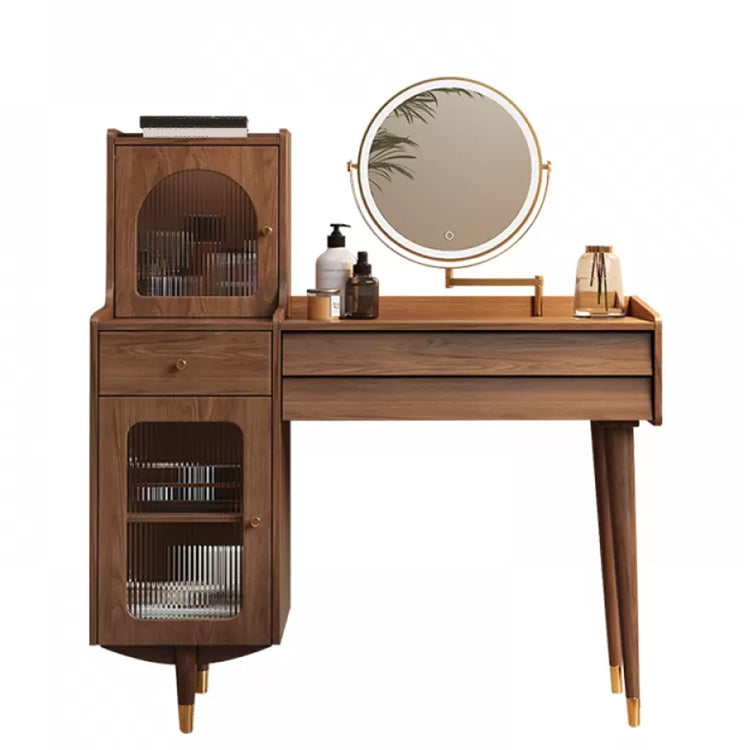 Scandinavian Solid Wood Table Makeup Vanity with Drawers for Bedroom Makeup Vanity & Mirror Brown Left Clearhalo 'Bedroom Furniture' 'furn' 'furn_makeup_vanities' 'Furniture' 'Makeup Vanities' 'makeup_vanities' 7417608