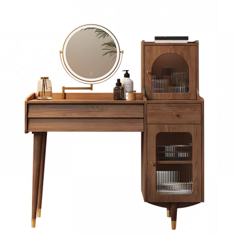 Scandinavian Solid Wood Table Makeup Vanity with Drawers for Bedroom Makeup Vanity & Mirror Brown Right Clearhalo 'Bedroom Furniture' 'furn' 'furn_makeup_vanities' 'Furniture' 'Makeup Vanities' 'makeup_vanities' 7417612