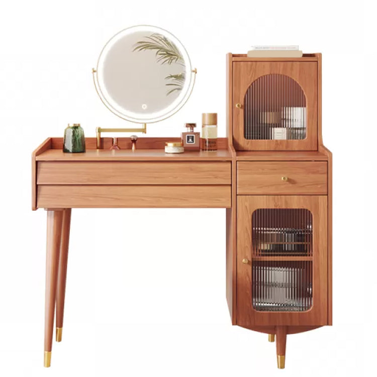 Scandinavian Solid Wood Table Makeup Vanity with Drawers for Bedroom Makeup Vanity & Mirror Natural Right Clearhalo 'Bedroom Furniture' 'furn' 'furn_makeup_vanities' 'Furniture' 'Makeup Vanities' 'makeup_vanities' 7417613
