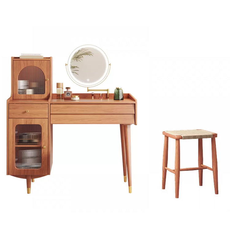 Scandinavian Solid Wood Table Makeup Vanity with Drawers for Bedroom Makeup Vanity & Mirror & Stools Natural Left Clearhalo 'Bedroom Furniture' 'furn' 'furn_makeup_vanities' 'Furniture' 'Makeup Vanities' 'makeup_vanities' 7417615