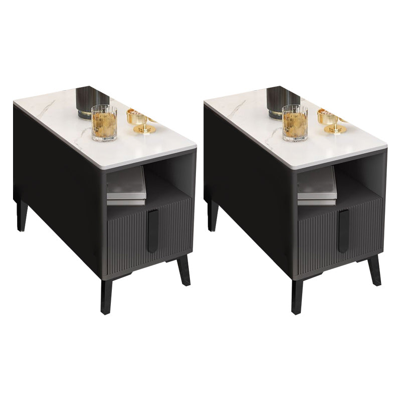 4 Legs Glam Side Table Stone Top Side Table with Shelf and Drawer 16"L x 28"W x 24"H Black 2 Clearhalo 'Coffee & Accent Tables' 'End & Side Tables' 'end_side_tables' 'furn' 'furn_end_side_tables' 'Furniture' 'Living Room Furniture' 7417788