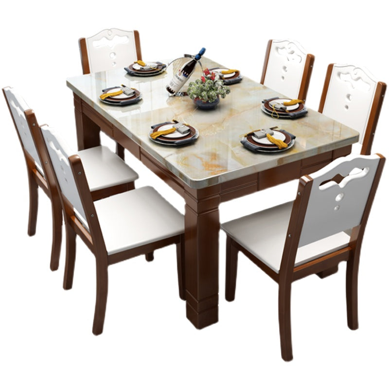 Mesa de comedor rectangular contemporánea Colección de comedor de mármol con 4 pies
