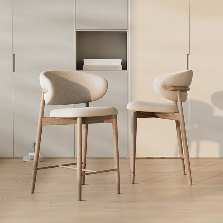 Solid Wood Dining Stools Low Back Upholstered Bar Stools with Footrest