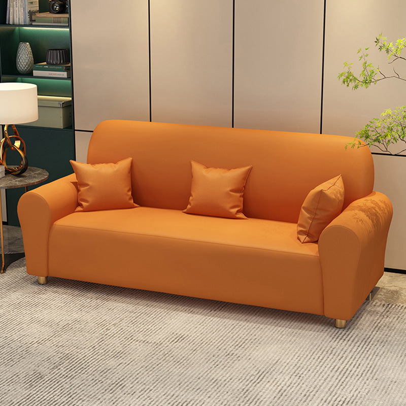 Contemporary 3 Seater Faux Leather Sofa Solid Color Flared Arm Sofa
