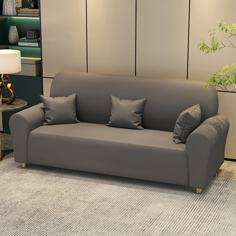 Contemporary 3 Seater Faux Leather Sofa Solid Color Flared Arm Sofa