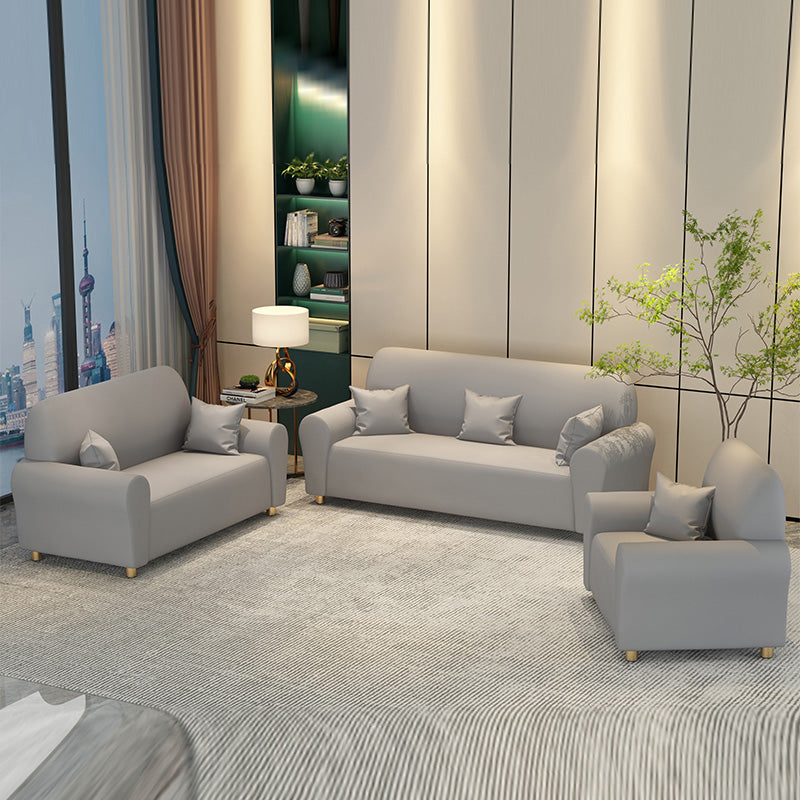 Contemporary 3 Seater Faux Leather Sofa Solid Color Flared Arm Sofa