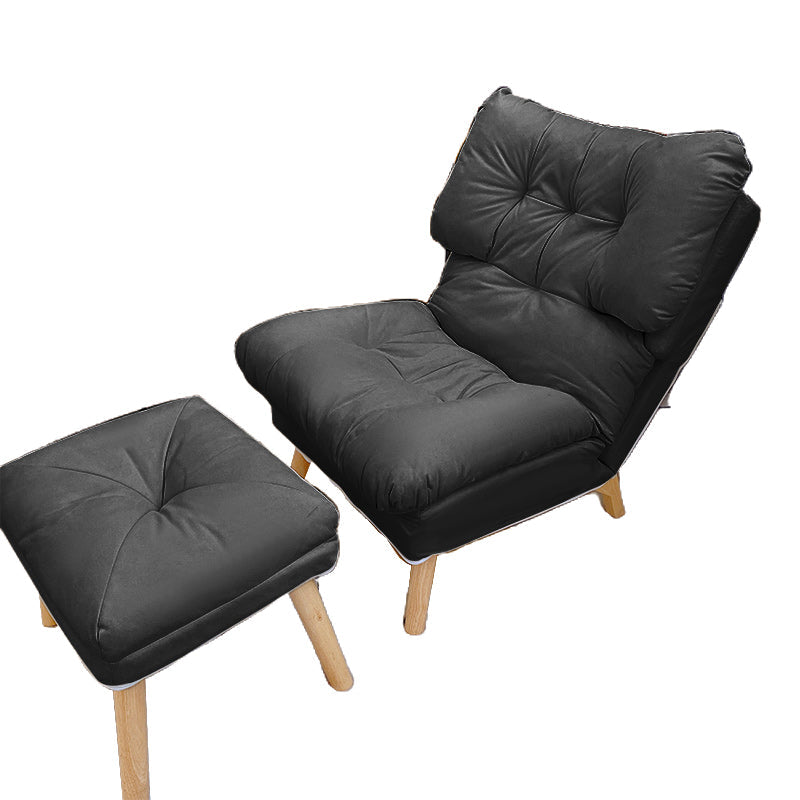 Scandinavian Standard Recliner Wooden Solid Color Indoor with Footrest Tech Cloth Black With Ottoman Clearhalo 'Chairs & Seating' 'furn' 'furn_recliners' 'Furniture' 'Living Room Furniture' 'Recliners' 7419483