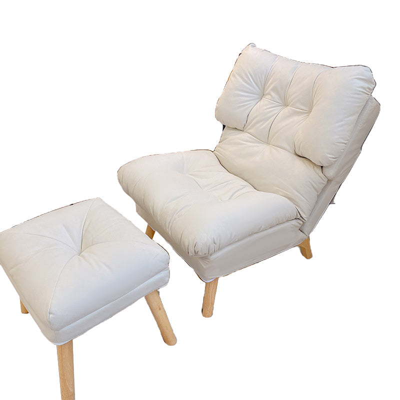 Scandinavian Standard Recliner Wooden Solid Color Indoor with Footrest Tech Cloth Beige With Ottoman Clearhalo 'Chairs & Seating' 'furn' 'furn_recliners' 'Furniture' 'Living Room Furniture' 'Recliners' 7419486