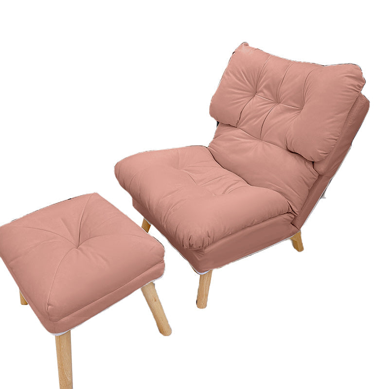 Scandinavian Standard Recliner Wooden Solid Color Indoor with Footrest Tech Cloth Pink With Ottoman Clearhalo 'Chairs & Seating' 'furn' 'furn_recliners' 'Furniture' 'Living Room Furniture' 'Recliners' 7419488