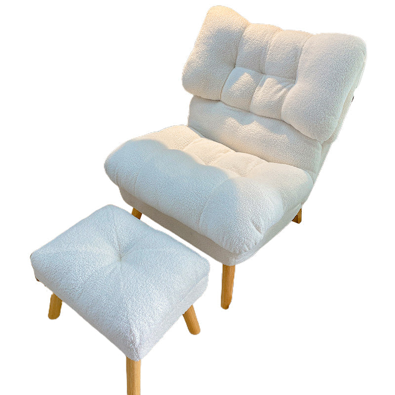 Scandinavian Standard Recliner Wooden Solid Color Indoor with Footrest Flannel Beige With Ottoman Clearhalo 'Chairs & Seating' 'furn' 'furn_recliners' 'Furniture' 'Living Room Furniture' 'Recliners' 7419490