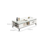 Single Coffee Table 4 Legs Rectangle Cocktail Table with Shelf and Drawer