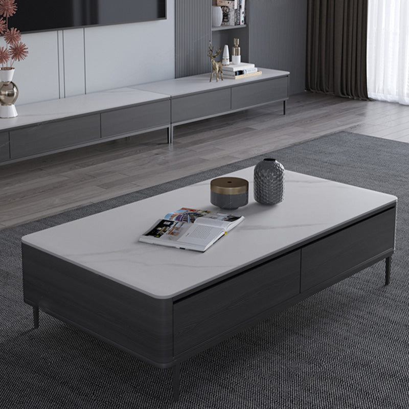 Rectangle Slate Cocktail Table 4 Legs Coffee Table with Drawer Clearhalo 'Coffee & Accent Tables' 'Coffee Tables' 'coffee_tables' 'furn' 'furn_coffee_tables' 'Furniture' 'Living Room Furniture' 7419545