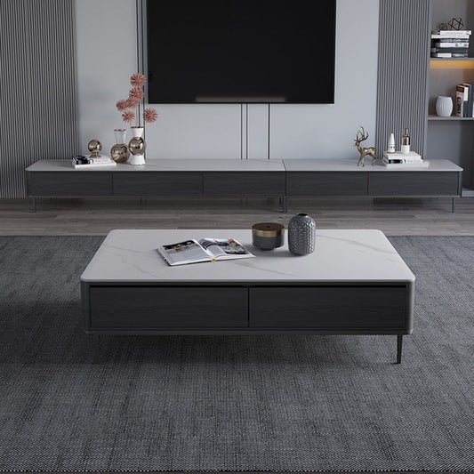 Mesa de café de cóctel de pizarra rectangular 4 patas de café con cajón