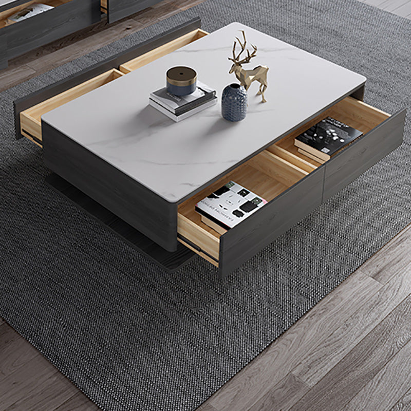 Modern Rectangle Cocktail Table Slate Coffee Table with 4 Drawers