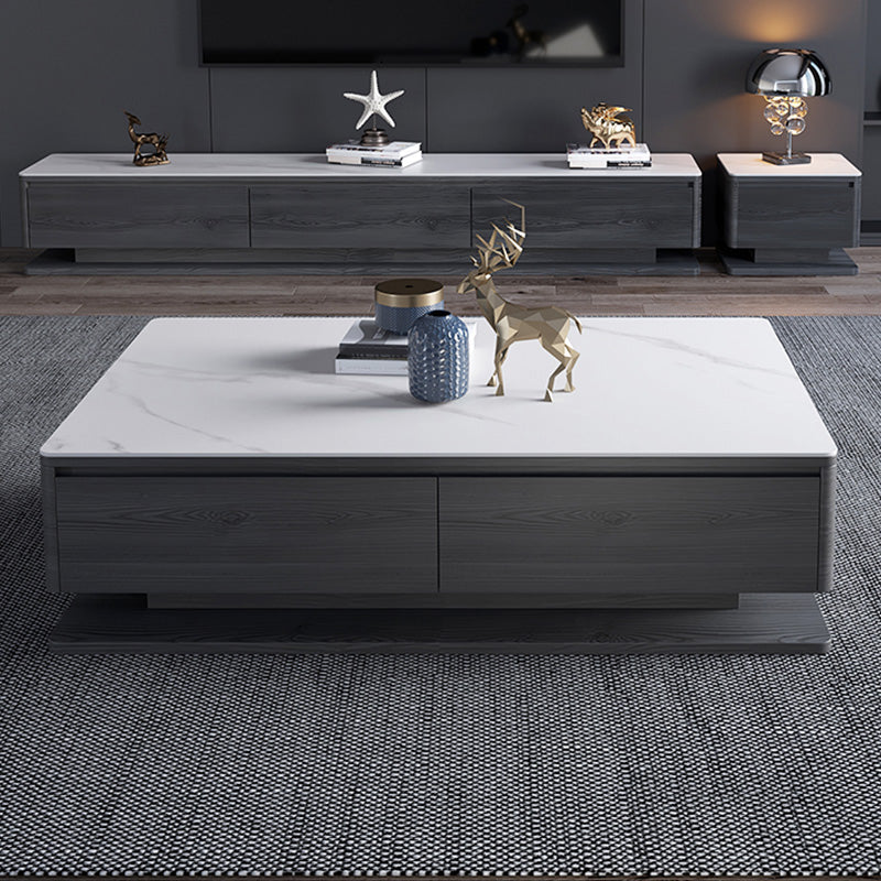 Modern Rectangle Cocktail Table Slate Coffee Table with 4 Drawers