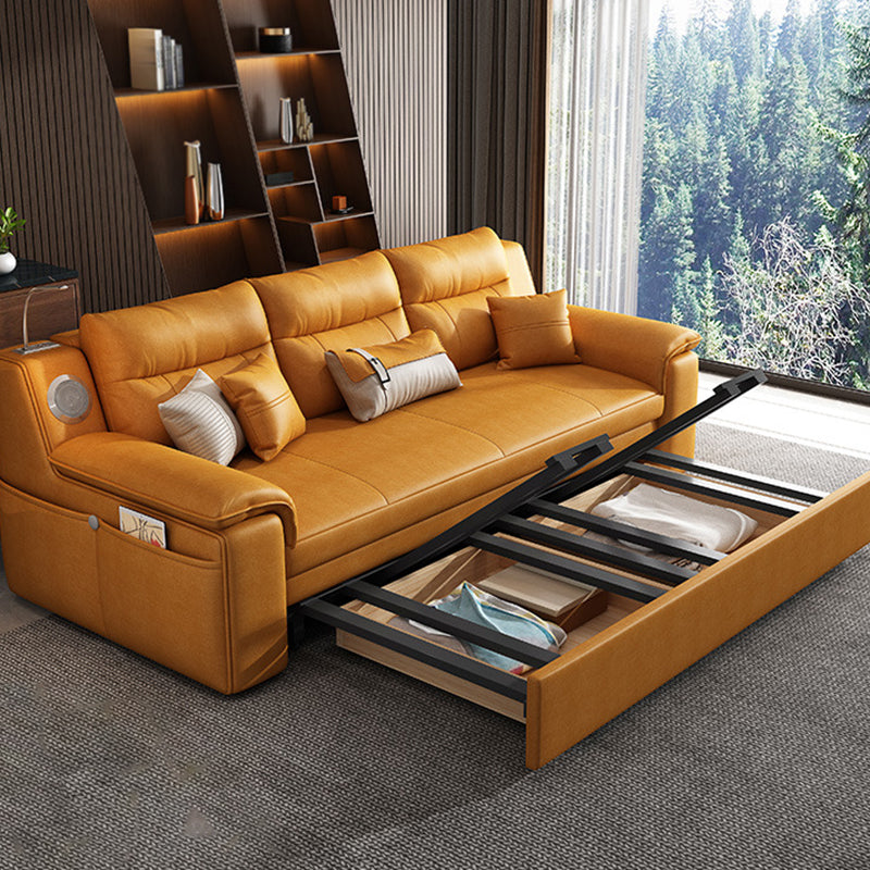 32" Wide Scandinavian Sofa Futon Foldable Orange Sleeper Sofa