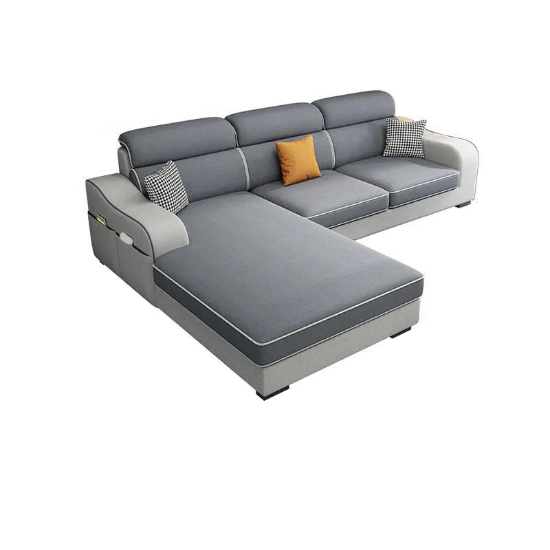 31.49" Tall Grey Sectional Sofa Faux Leather/Linen Flared Arm Modular Sofa 2-Seater Sofa with Chaise Lounge Clearhalo 'furn' 'furn_sectionals' 'Furniture' 'Living Room Furniture' 'Sectionals' 7421108