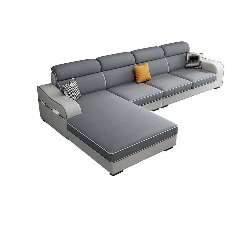 31.49" Tall Grey Sectional Sofa Faux Leather/Linen Flared Arm Modular Sofa 3-Seater Sofa with Chaise Lounge Clearhalo 'furn' 'furn_sectionals' 'Furniture' 'Living Room Furniture' 'Sectionals' 7421109