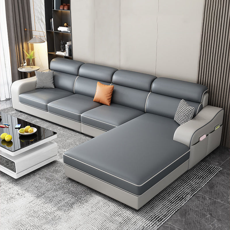 31.49" Tall Grey Sectional Sofa Faux Leather/Linen Flared Arm Modular Sofa Clearhalo 'furn' 'furn_sectionals' 'Furniture' 'Living Room Furniture' 'Sectionals' 7421112