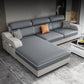 31.49" Tall Grey Sectional Sofa Faux Leather/Linen Flared Arm Modular Sofa Clearhalo 'furn' 'furn_sectionals' 'Furniture' 'Living Room Furniture' 'Sectionals' 7421113