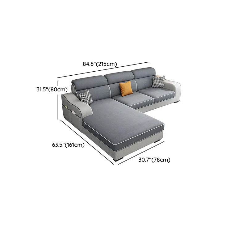 31.49" Tall Grey Sectional Sofa Faux Leather/Linen Flared Arm Modular Sofa Clearhalo 'furn' 'furn_sectionals' 'Furniture' 'Living Room Furniture' 'Sectionals' 7421120