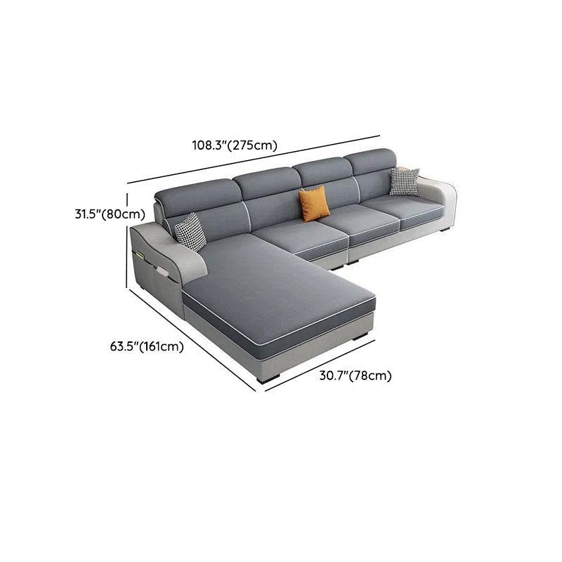 31.49" Tall Grey Sectional Sofa Faux Leather/Linen Flared Arm Modular Sofa Clearhalo 'furn' 'furn_sectionals' 'Furniture' 'Living Room Furniture' 'Sectionals' 7421121