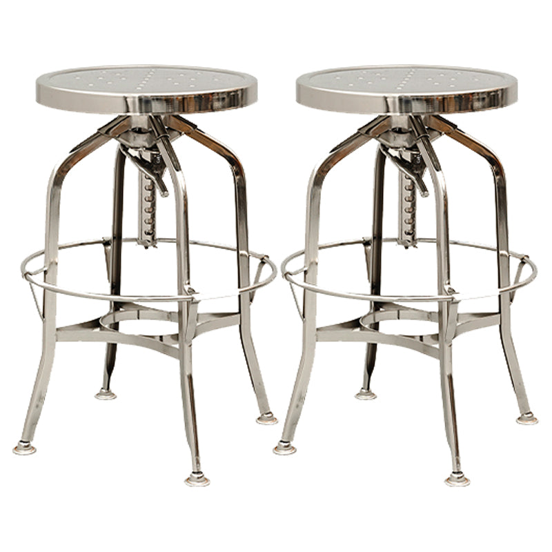 Industrial Metal Bar Stools Swivel Adjustable Height Bar Stool with Footrest Chrome 2 Piece Set Clearhalo 'Bar Furniture' 'Bar Stools' 'bar_stools' 'furn' 'furn_bar_stools' 'Furniture' 'Kitchen & Dining Furniture' 7421927