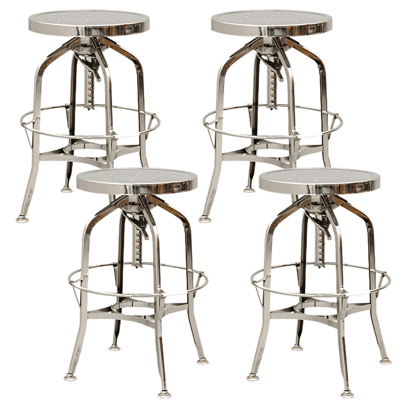 Industrial Metal Bar Stools Swivel Adjustable Height Bar Stool with Footrest Chrome 4 Piece Set Clearhalo 'Bar Furniture' 'Bar Stools' 'bar_stools' 'furn' 'furn_bar_stools' 'Furniture' 'Kitchen & Dining Furniture' 7421928