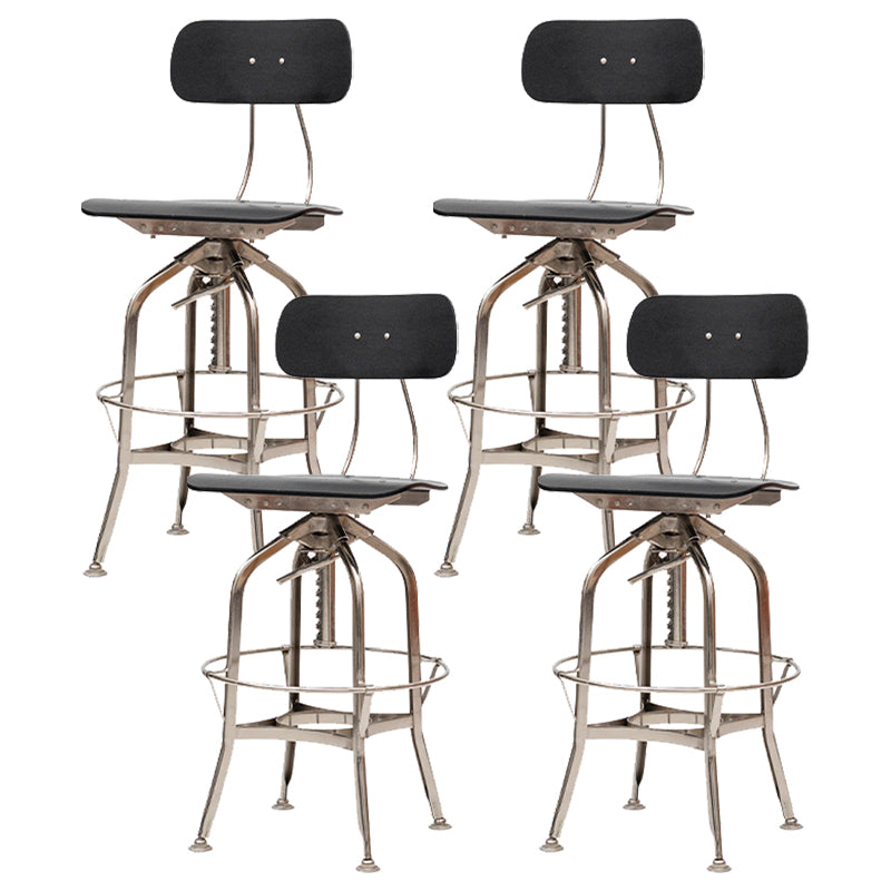 Industrial Metal Bar Stools Swivel Adjustable Height Bar Stool with Footrest Black-Silver 4 Piece Set Clearhalo 'Bar Furniture' 'Bar Stools' 'bar_stools' 'furn' 'furn_bar_stools' 'Furniture' 'Kitchen & Dining Furniture' 7421933