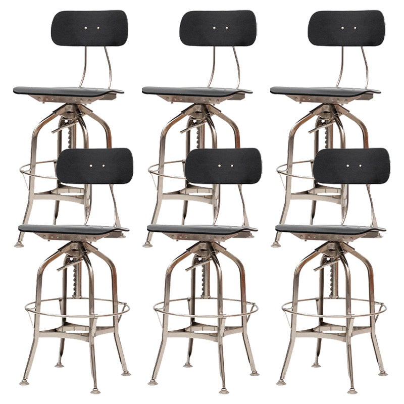 Industrial Metal Bar Stools Swivel Adjustable Height Bar Stool with Footrest Black-Silver 6 Piece Set Clearhalo 'Bar Furniture' 'Bar Stools' 'bar_stools' 'furn' 'furn_bar_stools' 'Furniture' 'Kitchen & Dining Furniture' 7421934