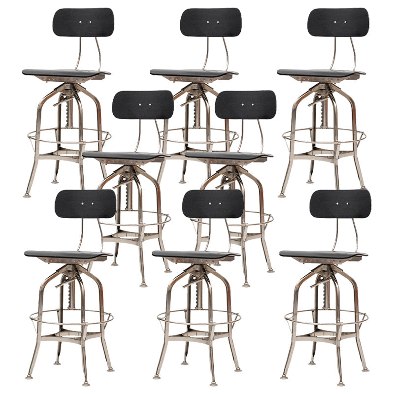 Industrial Metal Bar Stools Swivel Adjustable Height Bar Stool with Footrest Black-Silver 8 Piece Set Clearhalo 'Bar Furniture' 'Bar Stools' 'bar_stools' 'furn' 'furn_bar_stools' 'Furniture' 'Kitchen & Dining Furniture' 7421935