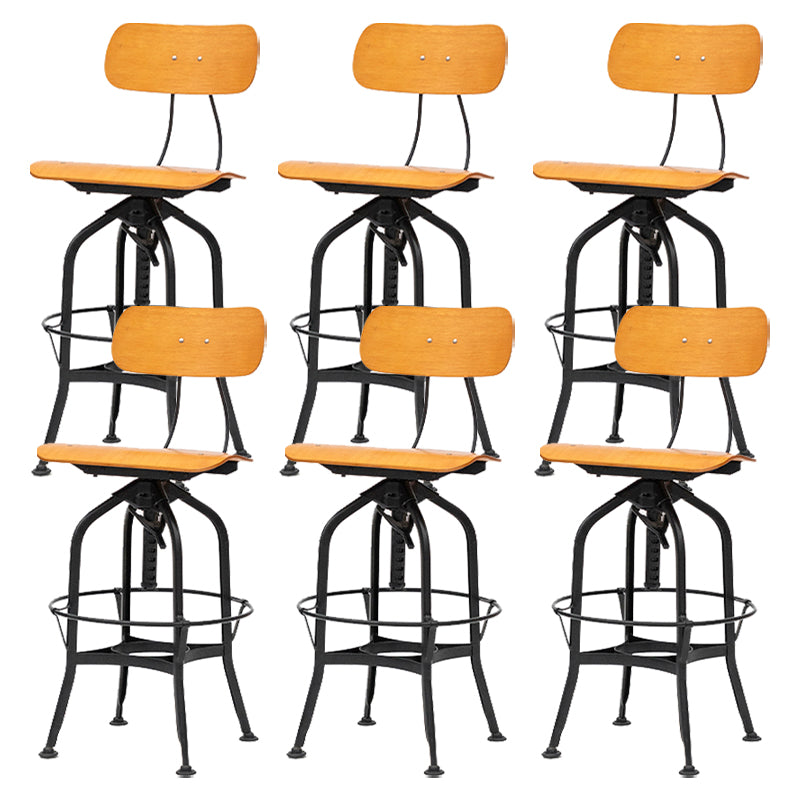 Industrial Metal Bar Stools Swivel Adjustable Height Bar Stool with Footrest Brown Black 6 Piece Set Clearhalo 'Bar Furniture' 'Bar Stools' 'bar_stools' 'furn' 'furn_bar_stools' 'Furniture' 'Kitchen & Dining Furniture' 7421939
