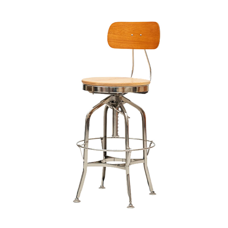 Industrial Metal Bar Stools Swivel Adjustable Height Bar Stool with Footrest Silver Brown 1 Piece Clearhalo 'Bar Furniture' 'Bar Stools' 'bar_stools' 'furn' 'furn_bar_stools' 'Furniture' 'Kitchen & Dining Furniture' 7421941