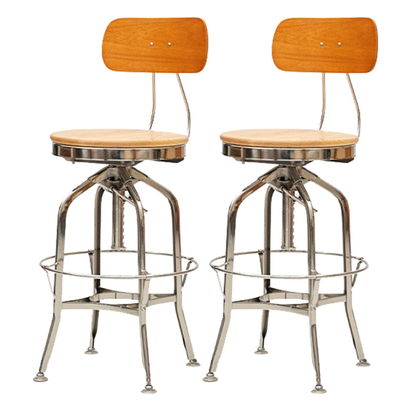 Industrial Metal Bar Stools Swivel Adjustable Height Bar Stool with Footrest Silver Brown 2 Piece Set Clearhalo 'Bar Furniture' 'Bar Stools' 'bar_stools' 'furn' 'furn_bar_stools' 'Furniture' 'Kitchen & Dining Furniture' 7421942