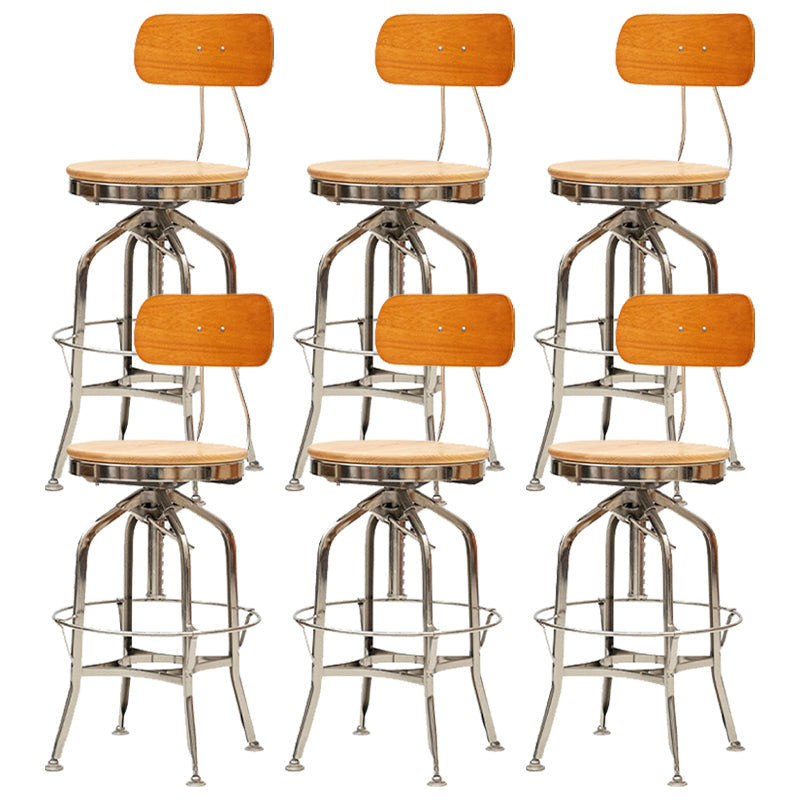Industrial Metal Bar Stools Swivel Adjustable Height Bar Stool with Footrest Silver Brown 6 Piece Set Clearhalo 'Bar Furniture' 'Bar Stools' 'bar_stools' 'furn' 'furn_bar_stools' 'Furniture' 'Kitchen & Dining Furniture' 7421944