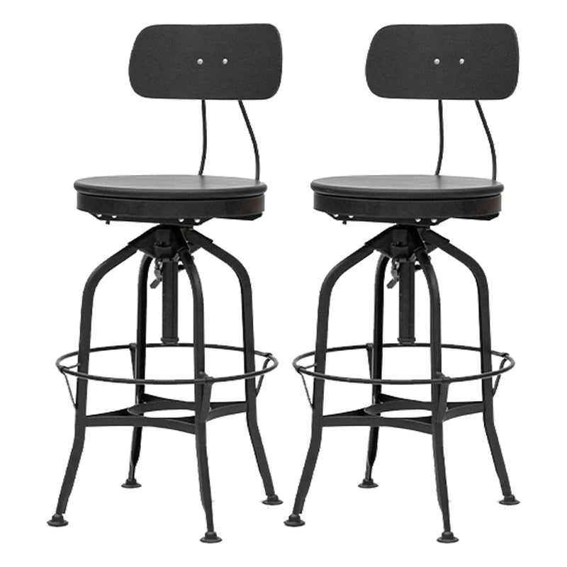 Industrial Metal Bar Stools Swivel Adjustable Height Bar Stool with Footrest Black-Black 2 Piece Set Clearhalo 'Bar Furniture' 'Bar Stools' 'bar_stools' 'furn' 'furn_bar_stools' 'Furniture' 'Kitchen & Dining Furniture' 7421947